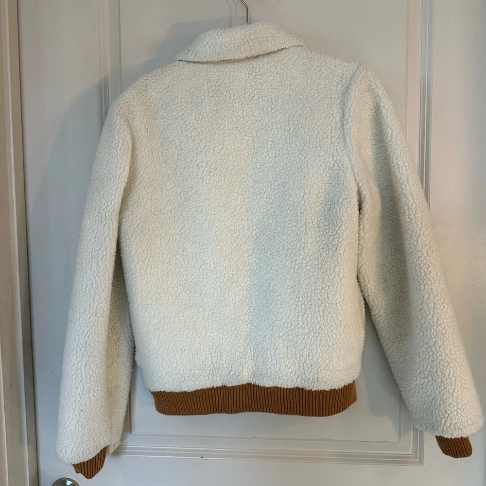 Revolve Lovers + Friends Simone Faux Fur Sherpa Ivory & Tan Bomber Jacket,Small - Picture 6 of 10